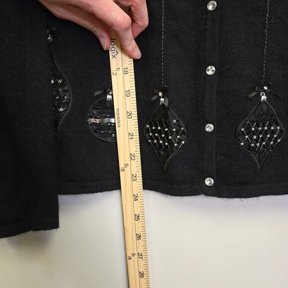 Vintage Angora Wool Academia Preppy Cardigan Black Sweater Christmas Holiday - Picture 7 of 7